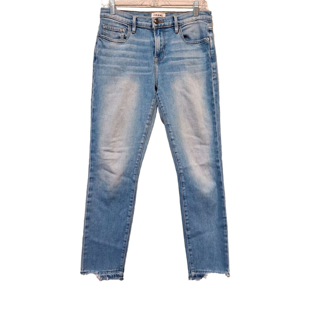 FRAME Denim Le Boy Jeans Distressed Raw Hem Premium Denim Light Wash Women's 27